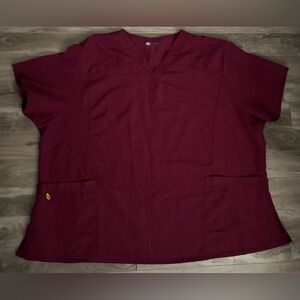 WonderWink Four Stretch Scrub Top Burgundy Plus Size 5X Pockets